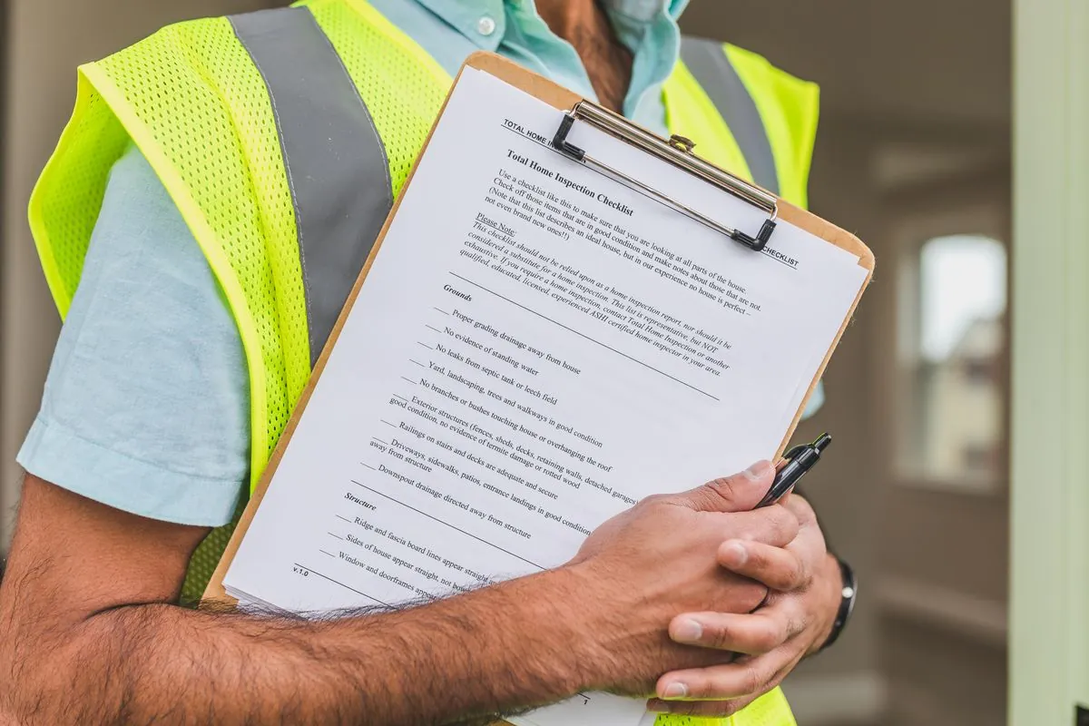 An inspector working through a home inspection checklist